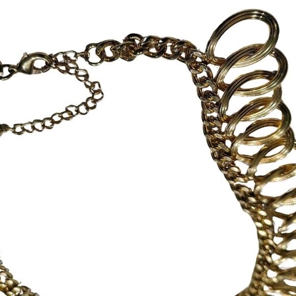 60s Vintage Textured Gold Chunky Interlocking Rings Collar Statement Necklace - Picture 4 of 6